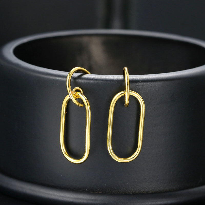 Personalized oval C-shaped half-circle gold earrings with ear loops