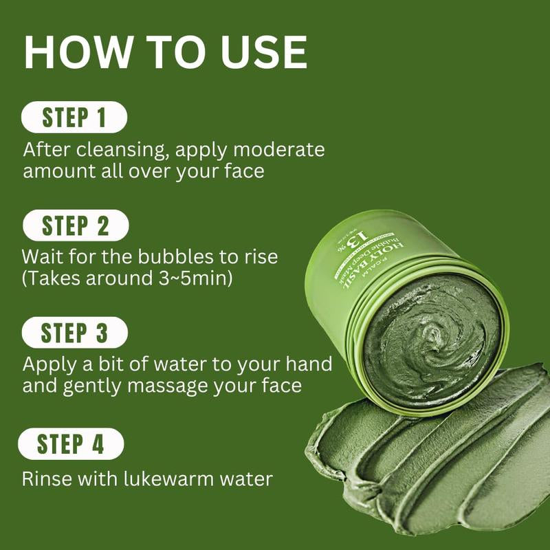 Holy Basil Bubble Deep Mask 13% - Sparkling Holy Basil & PHA for Cleansing Pores & Blackheads Korean Clay Bubble Wash Off Pack 90g-hz