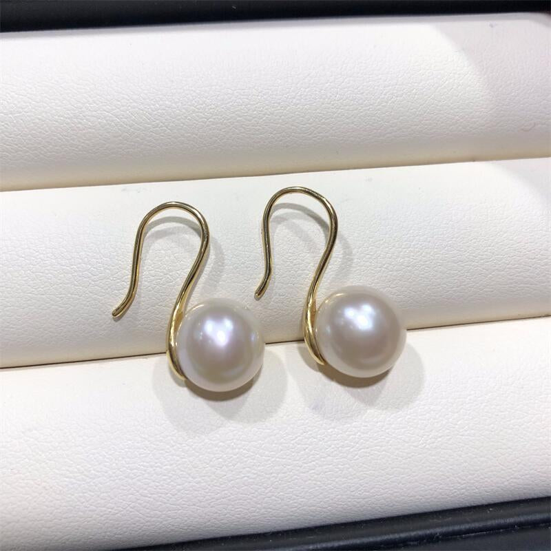 Water Pearl Large Ear Hook Simple Round Bead Earrings