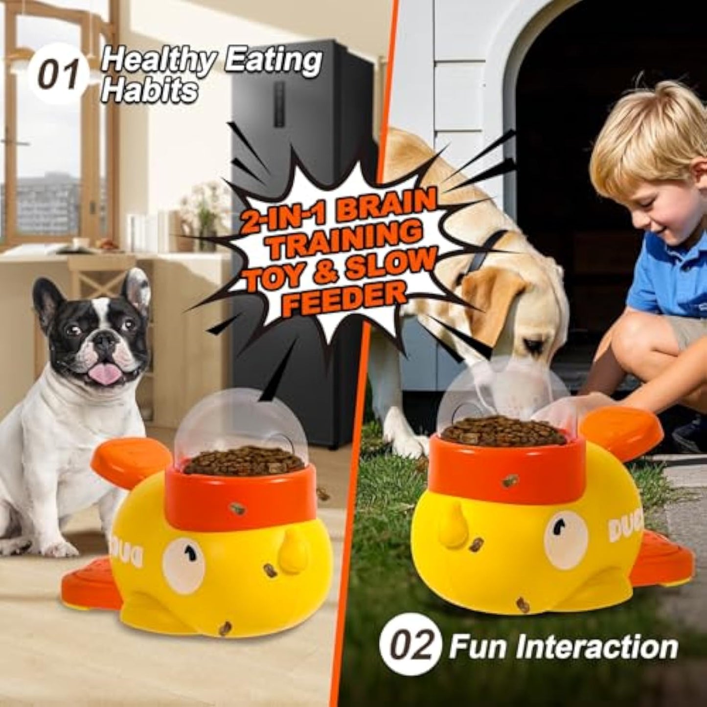 Dog Interactive TreatDispenser Toy, FoodPuzzle Slow Feeder,2-in-1Durable Cute DuckShaped Design for smallMedium Dogs and cats,Interactive lQ TrainingReduces Bloating-LLH