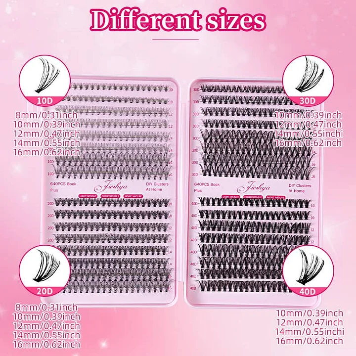 Lashes Extension Kit DIY Individual Lashes Kit Curl False Eyelashes Clusters Kit 640 Pcs 10D+20D+30D+40D, 8-16mm with Eyelash Tools Set