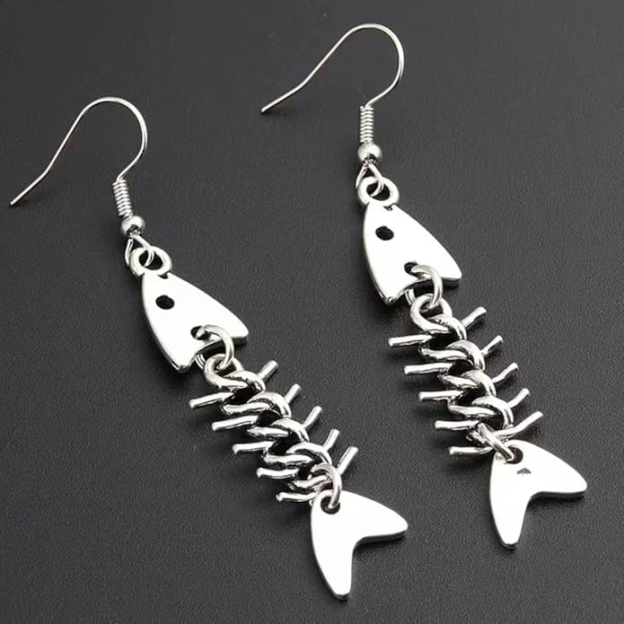 New 2025 Fashion Handmade Simple Design Antique Silver Color Fish Bone Earrings Pendant Drop Earrings Party Wedding Fashion Accessories Creative Gift-ZHP