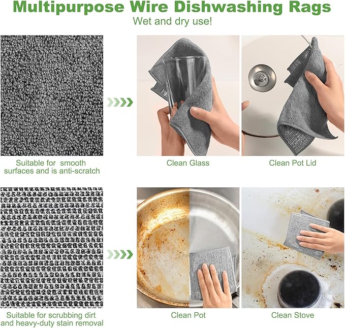 AIDEA Non Scratch Wire Dishcloth 20PK, Wire Dishwashing Rag for Wet and Dry, Washable Dish Rags No Odor-ZHP