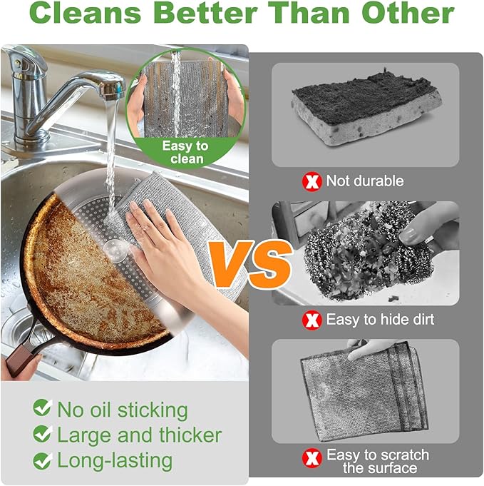 AIDEA Non Scratch Wire Dishcloth 20PK, Wire Dishwashing Rag for Wet and Dry, Washable Dish Rags No Odor-ZHP