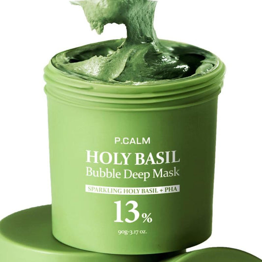 Holy Basil Bubble Deep Mask 13% - Sparkling Holy Basil & PHA for Cleansing Pores & Blackheads Korean Clay Bubble Wash Off Pack 90g-hz