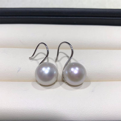 Water Pearl Large Ear Hook Simple Round Bead Earrings