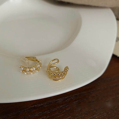 French-style minimalist luxury high-end zirconia and pearl ear clips
