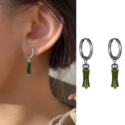 Natural jade bamboo-shaped earrings and ear studs