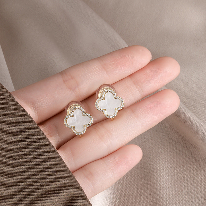 Four-leaf clover incense tray with painless ear clamp for women's earrings