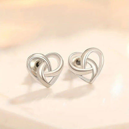 Silver sweet earrings - heart-shaped simple interwoven earrings