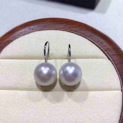 Water Pearl Large Ear Hook Simple Round Bead Earrings