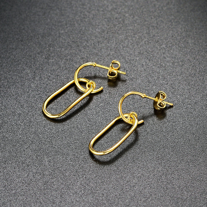 Personalized oval C-shaped half-circle gold earrings with ear loops