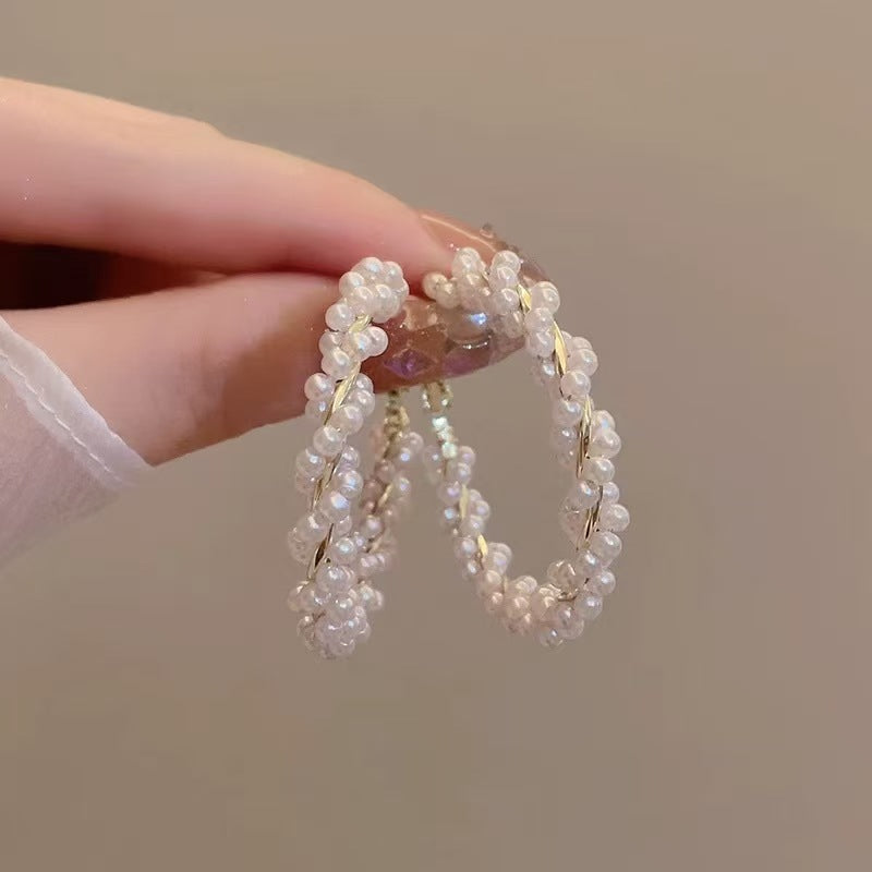 Large ear hoop party circle pearl round earrings