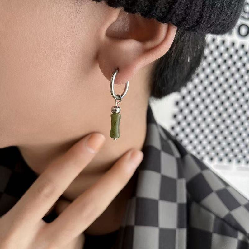 Natural jade bamboo-shaped earrings and ear studs