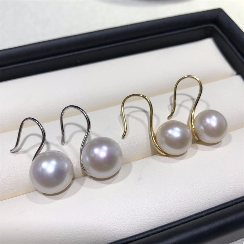 Water Pearl Large Ear Hook Simple Round Bead Earrings