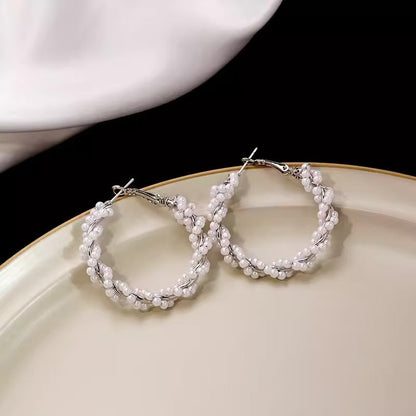 Large ear hoop party circle pearl round earrings