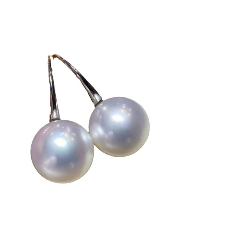 Water Pearl Large Ear Hook Simple Round Bead Earrings