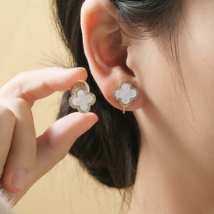 Four-leaf clover incense tray with painless ear clamp for women's earrings