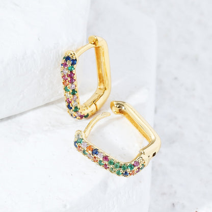 Rare lightweight single-color zircon square earrings