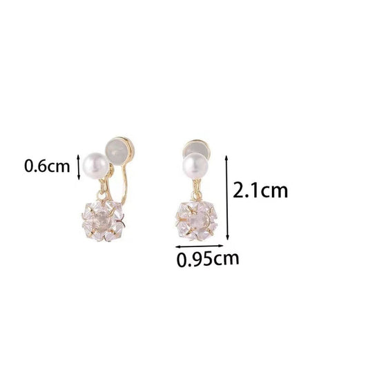 Zircon earrings, ear clips, imitation pearls, short and compact, French style, simple temperament and high-end feel