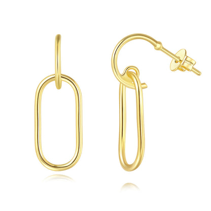 Personalized oval C-shaped half-circle gold earrings with ear loops