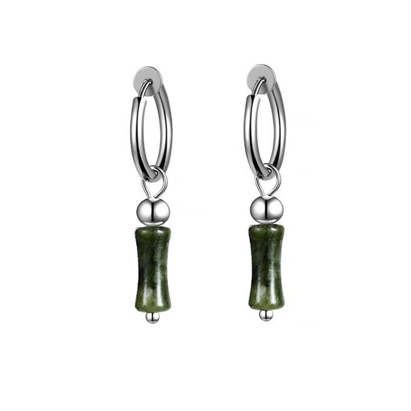 Natural jade bamboo-shaped earrings and ear studs