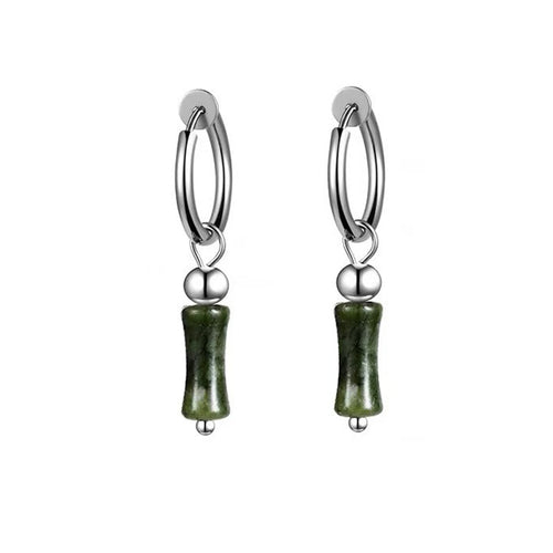 Natural jade bamboo-shaped earrings and ear studs