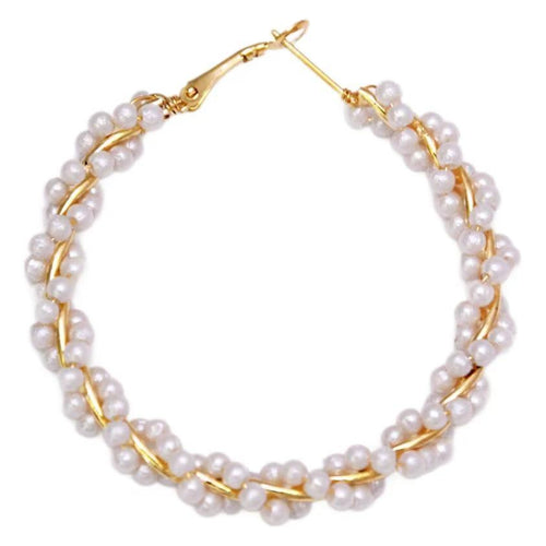 Large ear hoop party circle pearl round earrings