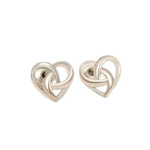 Silver sweet earrings - heart-shaped simple interwoven earrings