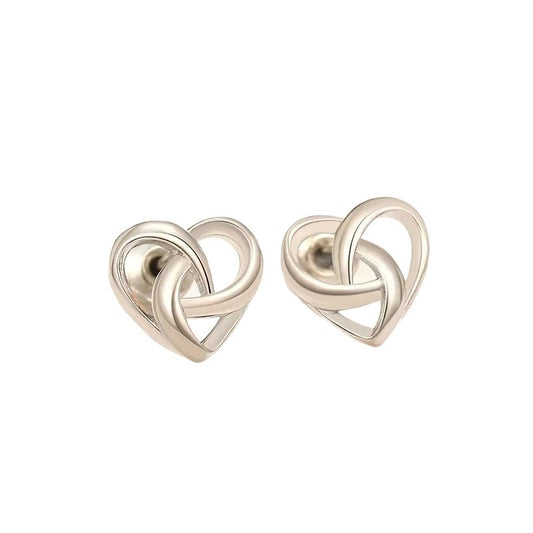 Silver sweet earrings - heart-shaped simple interwoven earrings