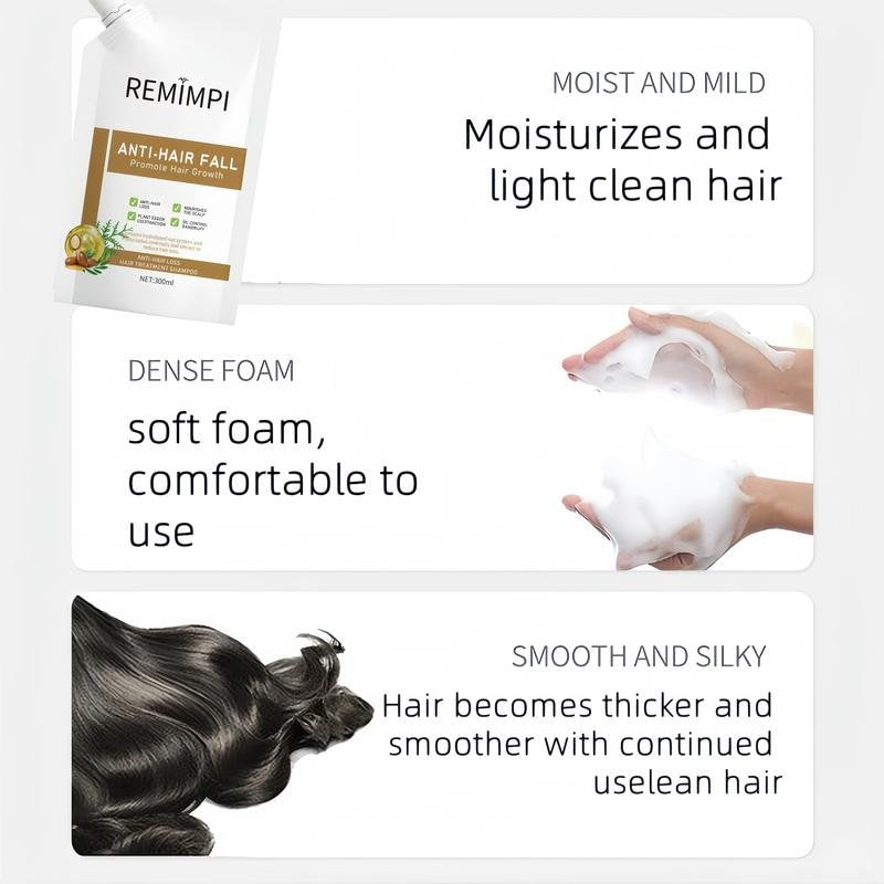 REMIMPI Anti-Hair Fall Hair Loss Treatment Shampoo Oil Control Anti dandruff Haircare Ginseng Ginger Help Hair Growth Jojoba Oat Repair Reduce Hair Loss Scalp Cleanser Conditioner 300ML-hz