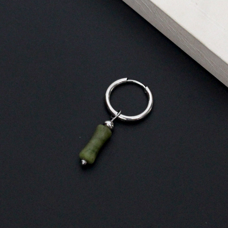 Natural jade bamboo-shaped earrings and ear studs