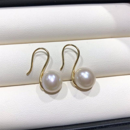 Water Pearl Large Ear Hook Simple Round Bead Earrings