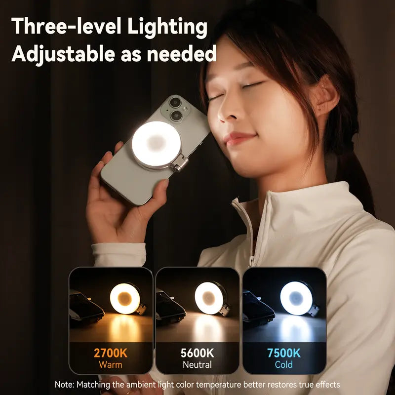 TELESIN C03 Magnetic Selfie Light, Phone Light Compatible with iPhone Magsafe, CRI97 360° LED Selfie Ring Fill Light with Mirror for Selfies/Photography/TikTok/Zoom Calls/Video Conference-ZHP