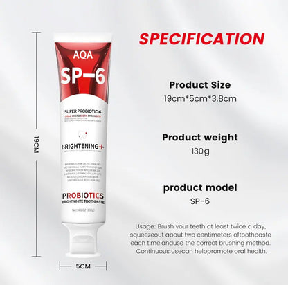 SP-6 Probiotic Toothpaste - Niacinamide Whitening Toothpaste Enhanced Formula with 6 Probiotics for Teeth Whitening and Gum Health - Enamel-Safe, Fluoride-Free, Fresh Mint Flavor, 4.9Oz -LLH