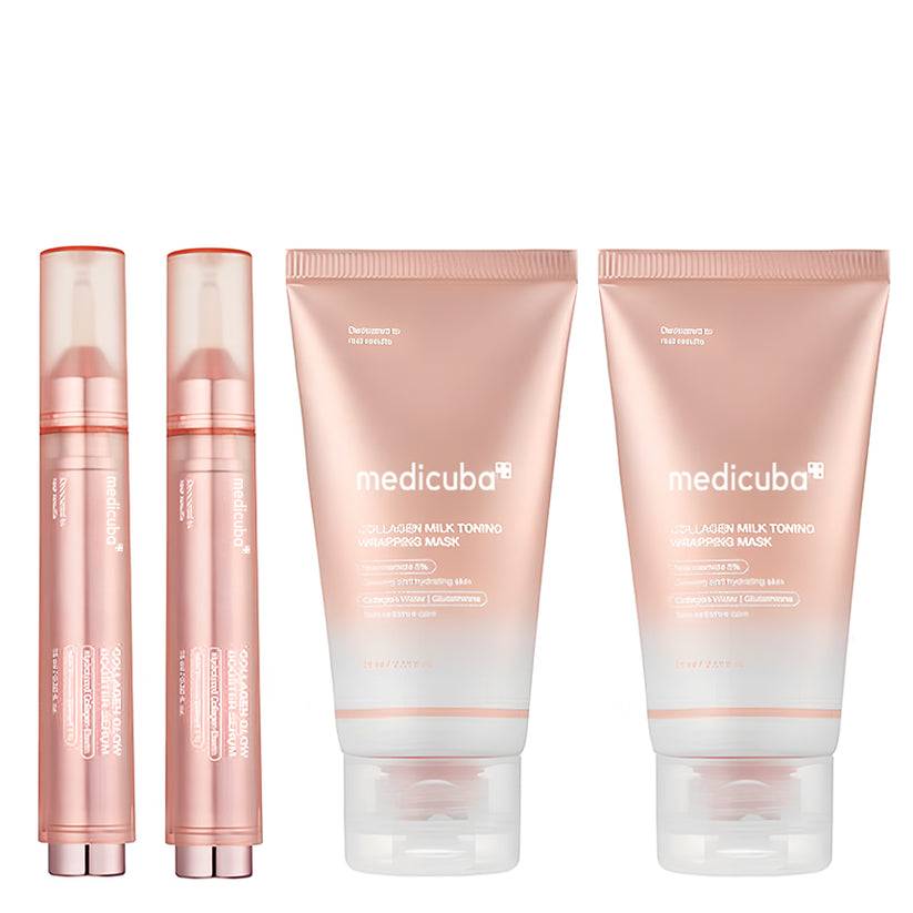 [medicube] Milky Glow Lock Collagen Duo l Collagen Glazed Milky Glow Wrapping Mask (20-Min Use) + Collagen Glow Booster Milk Serum for Hydration & Radiance, Korean Skincare, K-beauty-LGH
