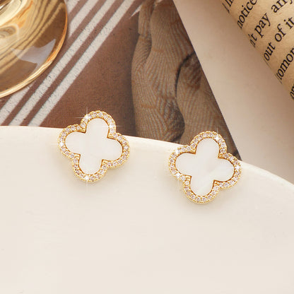 Four-leaf clover incense tray with painless ear clamp for women's earrings