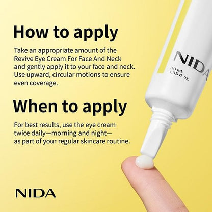 NIDA Revive Eye Cream For Face And Neck (40mL) / Probiotic Solution, Retinal, Peptide / Wrinkles, Fine Lines, Aging Skin