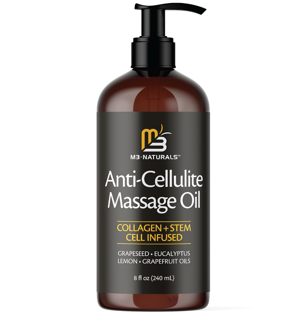 Firming Body Massage Oil with Collagen & Stem Cell – Helps Smooth The Appearance of Cellulite & Improve Skin Texture – Refreshing Aromatherapy Body Oil for Legs & Full Body – 8 Fl Oz by M3 Naturals-XDX