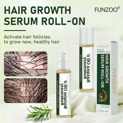 FUNZOO Hair Growth Serum Roll-On with Batana Oil & Rosemary for Scalp Care - Nourishing & Hair Regrowth Formula - 20ml