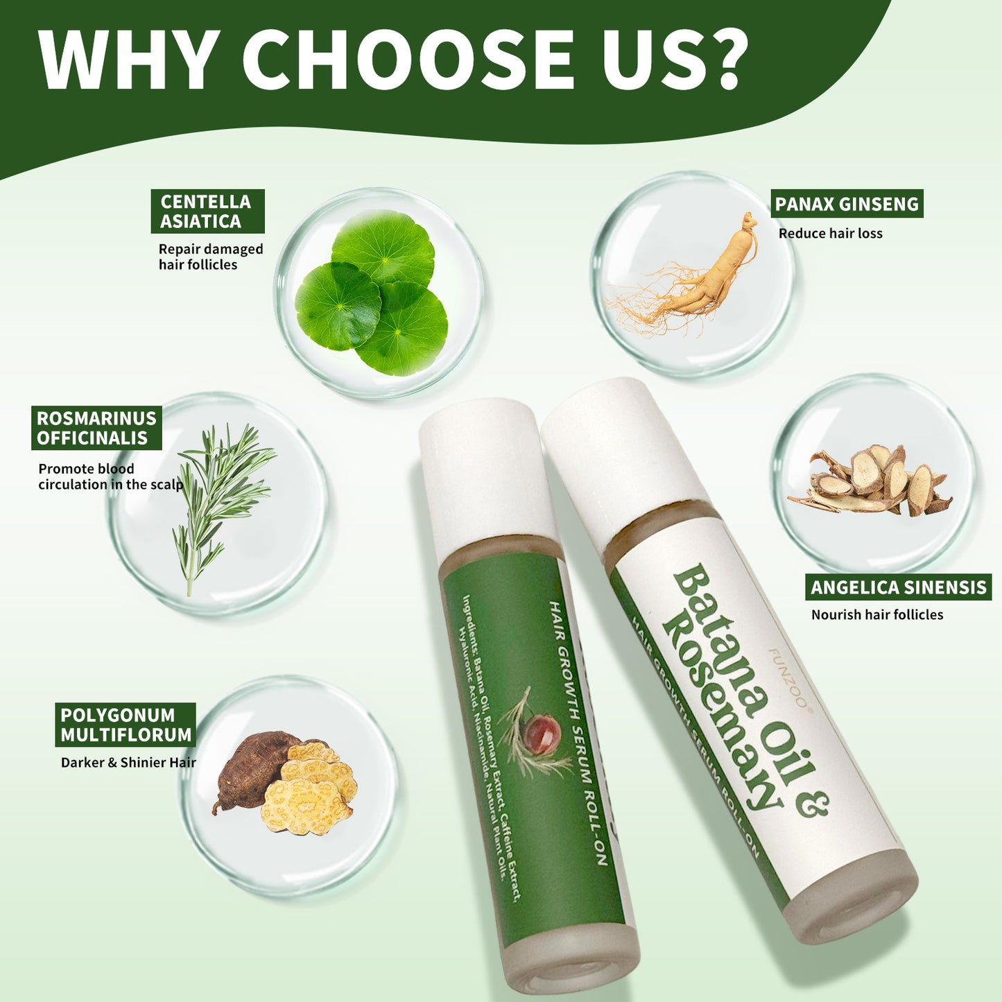 FUNZOO Hair Growth Serum Roll-On | Batana Oil & Rosemary Scalp Care | Nourishing & Hair Regrowth 20ml