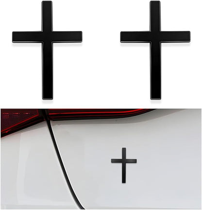 2PCS Metal Jesus Christ Cross Badge Stickers, 2.5"×1.8" Alloy 3D Individual Car Cross Sticker, Self Adhesive Scratch Covering Metal Cross Auto Emblem Decal for Car Body Fender Tail-HP