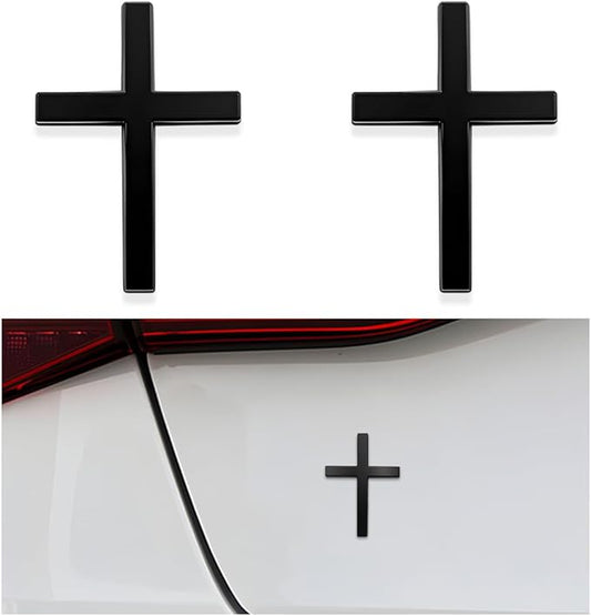 2PCS Metal Jesus Christ Cross Badge Stickers, 2.5"×1.8" Alloy 3D Individual Car Cross Sticker, Self Adhesive Scratch Covering Metal Cross Auto Emblem Decal for Car Body Fender Tail-HP