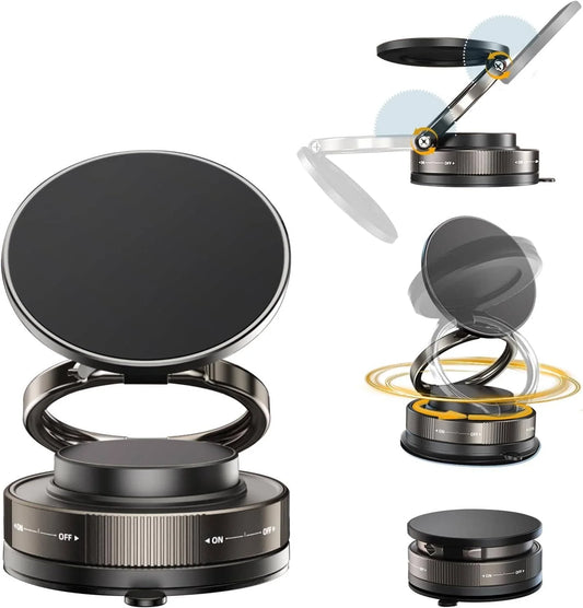 360° Adjustable Vacuum Magnetic Phone Holder for Car, Suction Cup Phone Mount for Magsafe, Portable Cell Phone Holder for Makeup/Gym/Mirror, Fit for All Smartphones-LY