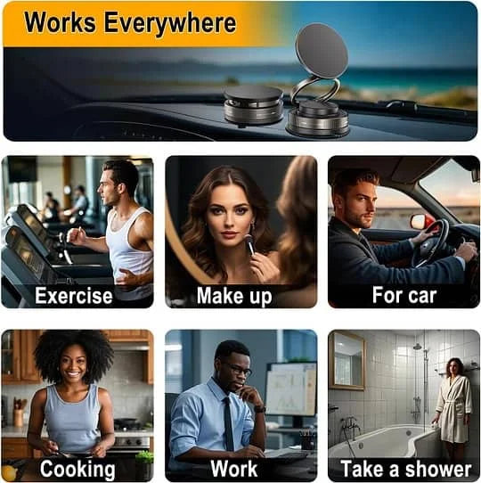 360° Adjustable Vacuum Magnetic Phone Holder for Car, Suction Cup Phone Mount for Magsafe, Portable Cell Phone Holder for Makeup/Gym/Mirror, Fit for All Smartphones-LY