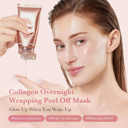 Caffeine Overnight Wrapping Peel Off Facial Mask | Firming, Depuffing & Hydration | Salmon DNA + Caffeine + Collagen For Refined, Glass Skin & Face Contour Support | Korean Skin Care