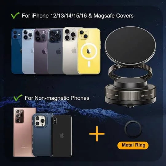 360° Adjustable Vacuum Magnetic Phone Holder for Car, Suction Cup Phone Mount for Magsafe, Portable Cell Phone Holder for Makeup/Gym/Mirror, Fit for All Smartphones-LY