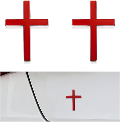 2PCS Metal Jesus Christ Cross Badge Stickers, 2.5"×1.8" Alloy 3D Individual Car Cross Sticker, Self Adhesive Scratch Covering Metal Cross Auto Emblem Decal for Car Body Fender Tail-HP