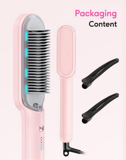 Hair Straightener Brush, Ring Hair Straightener Comb Straightening Brush for Women with 5 Temps 20s Fast Heating & Dual Voltage