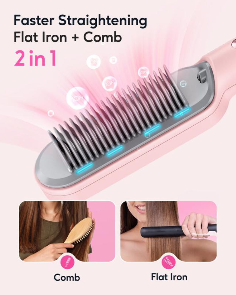 Hair Straightener Brush, Ring Hair Straightener Comb Straightening Brush for Women with 5 Temps 20s Fast Heating & Dual Voltage